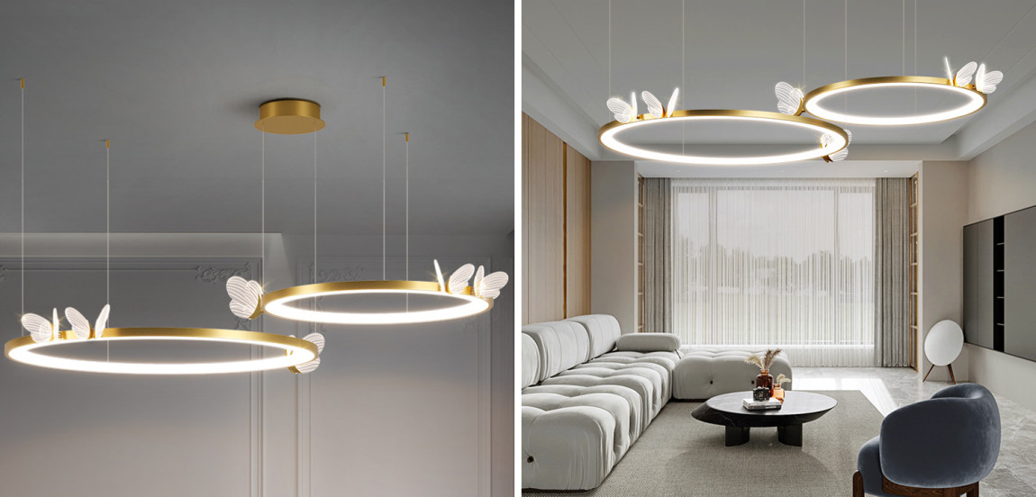 Подвесной светильник двойное кольцо с бабочками  Butterfly Double Ring F