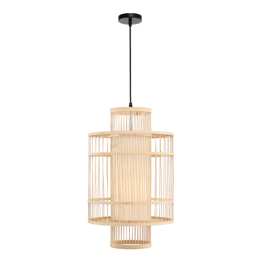 Подвесной светильник из деревянных прутьев с плафоном из натуральной ткани Light Inside the Cell