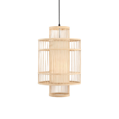 Подвесной светильник из деревянных прутьев с плафоном из натуральной ткани Light Inside the Cell