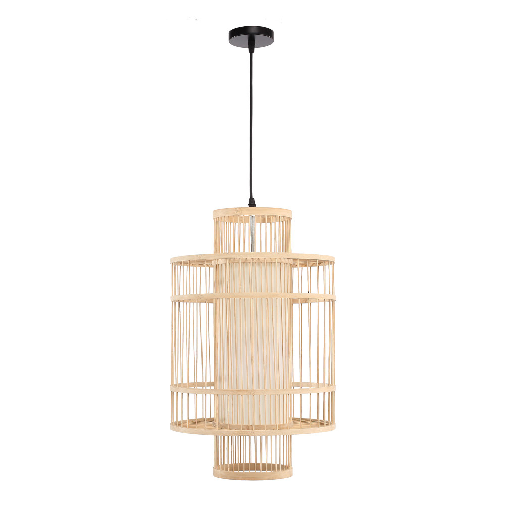 Подвесной светильник из деревянных прутьев с плафоном из натуральной ткани Light Inside the Cell