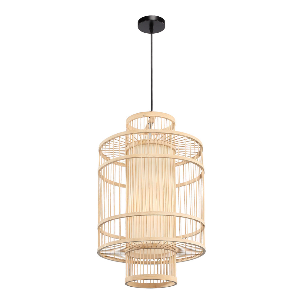 Подвесной светильник из деревянных прутьев с плафоном из натуральной ткани Light Inside the Cell