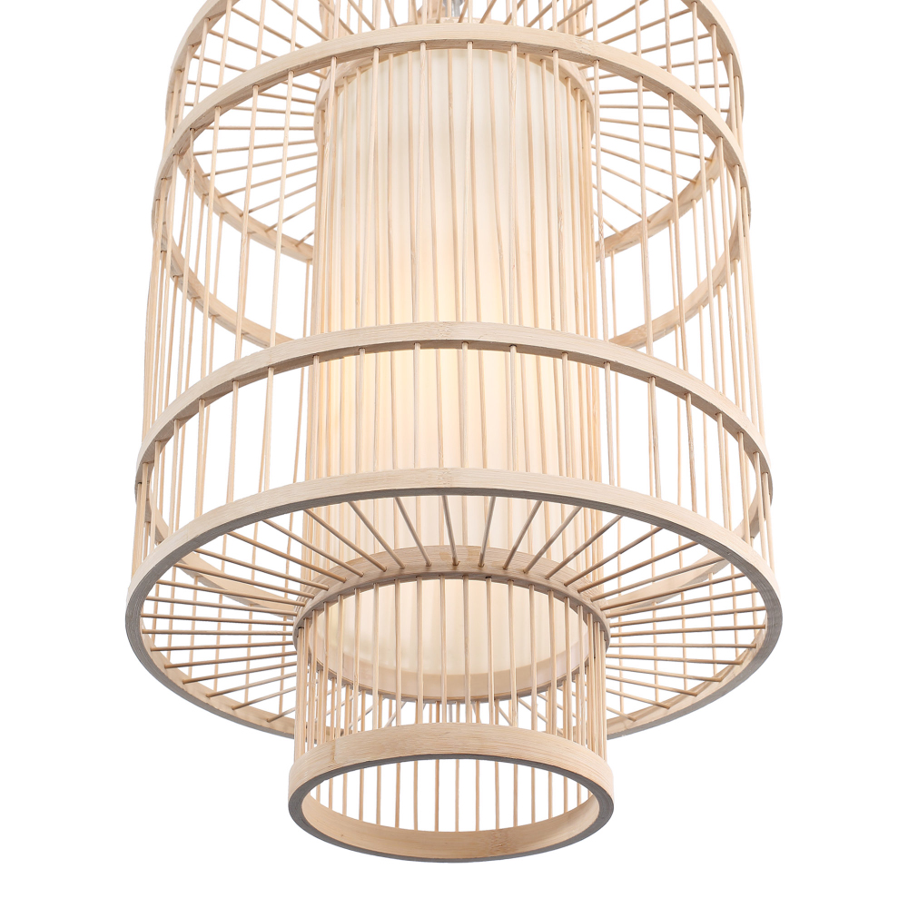 Подвесной светильник из деревянных прутьев с плафоном из натуральной ткани Light Inside the Cell