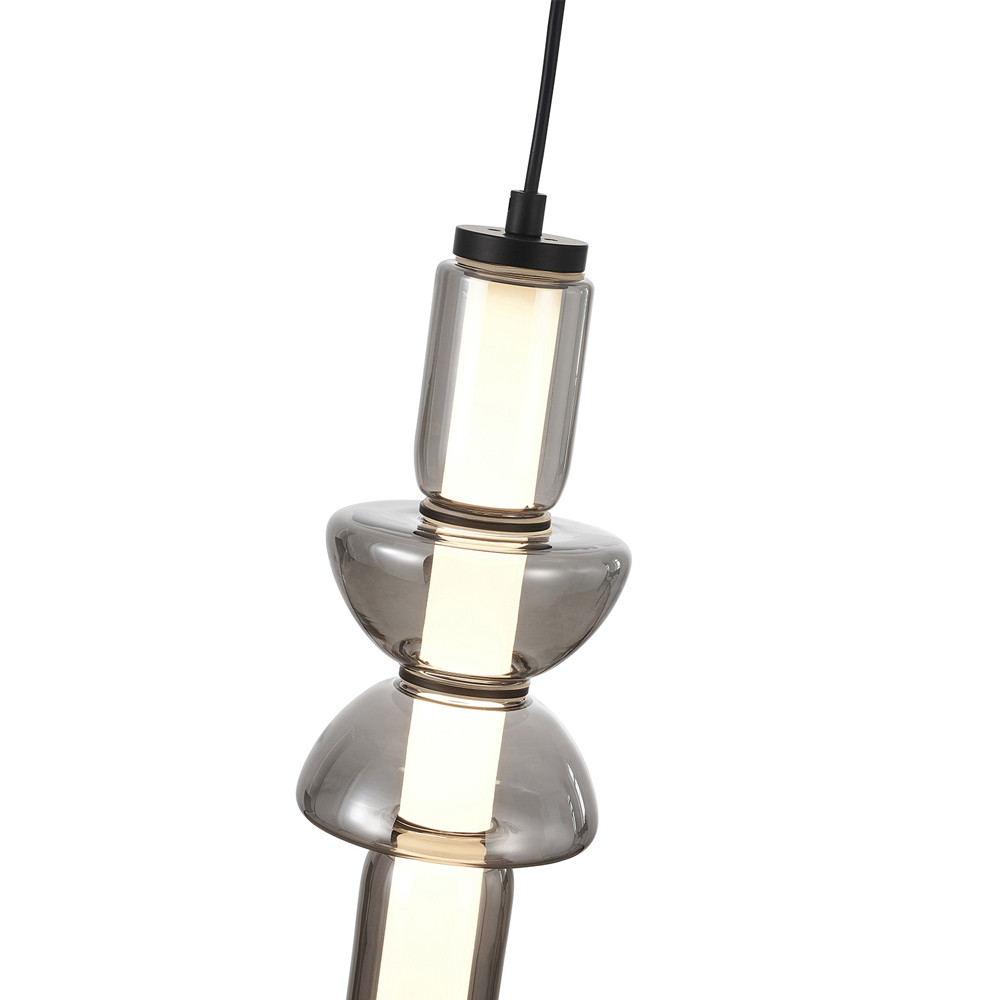 Подвесной светильник из дымчатого стекла цилиндрической формы с чёрным металлическим основанием Hiding secrets