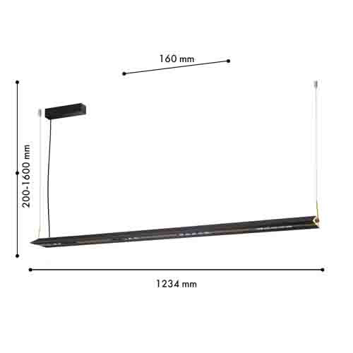 Подвесной светильник линейный вытянутой формы с черным матовым корпусом и золотистыми акцентами Line Pendant
