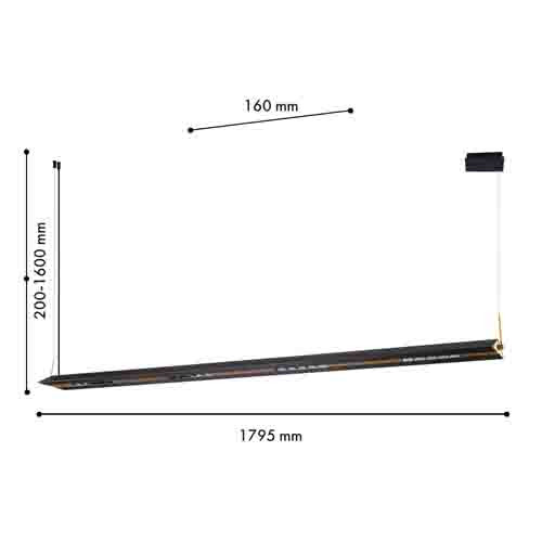 Подвесной светильник линейный вытянутой формы с черным матовым корпусом и золотистыми акцентами Line Pendant