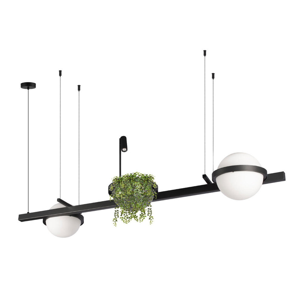 Подвесной светильник линейный с 2-мя шарообразными плафонами и цилиндрическим спотом Light of Еyes