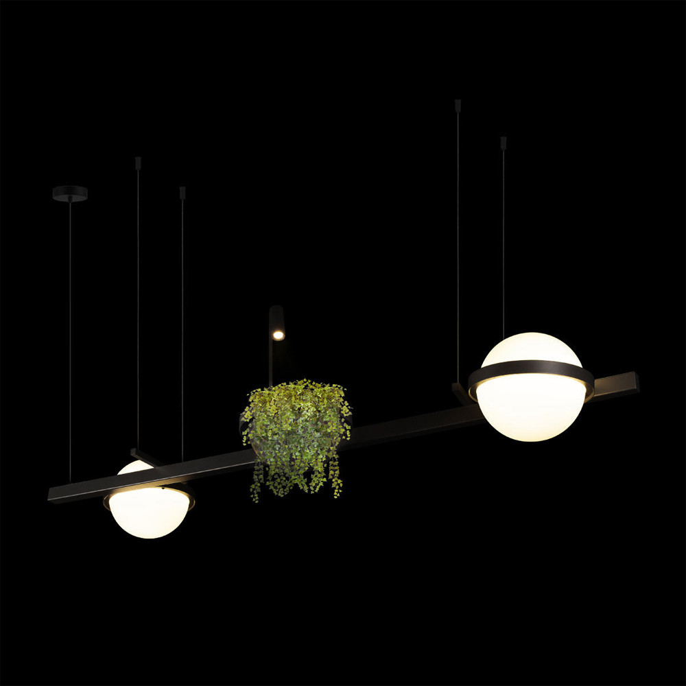 Подвесной светильник линейный с 2-мя шарообразными плафонами и цилиндрическим спотом Light of Еyes