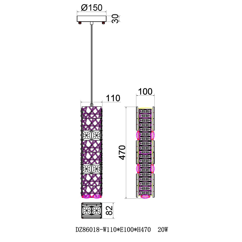 Подвесной светильник прямоугольный с фактурным хрустальным плафоном Light Delight