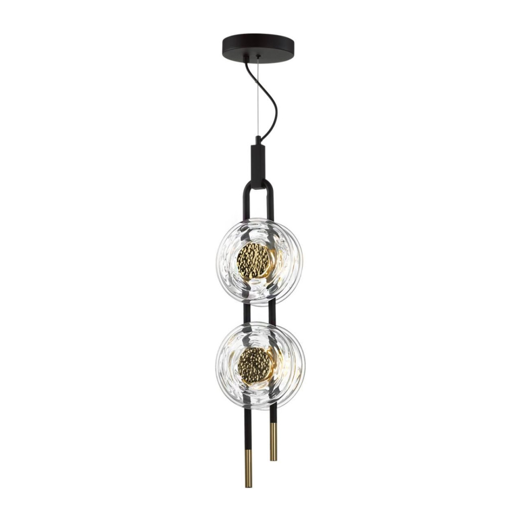 Подвесной светильник с 2-мя прозрачными стеклянными плафонами и золотистыми центральными вставками Virelia