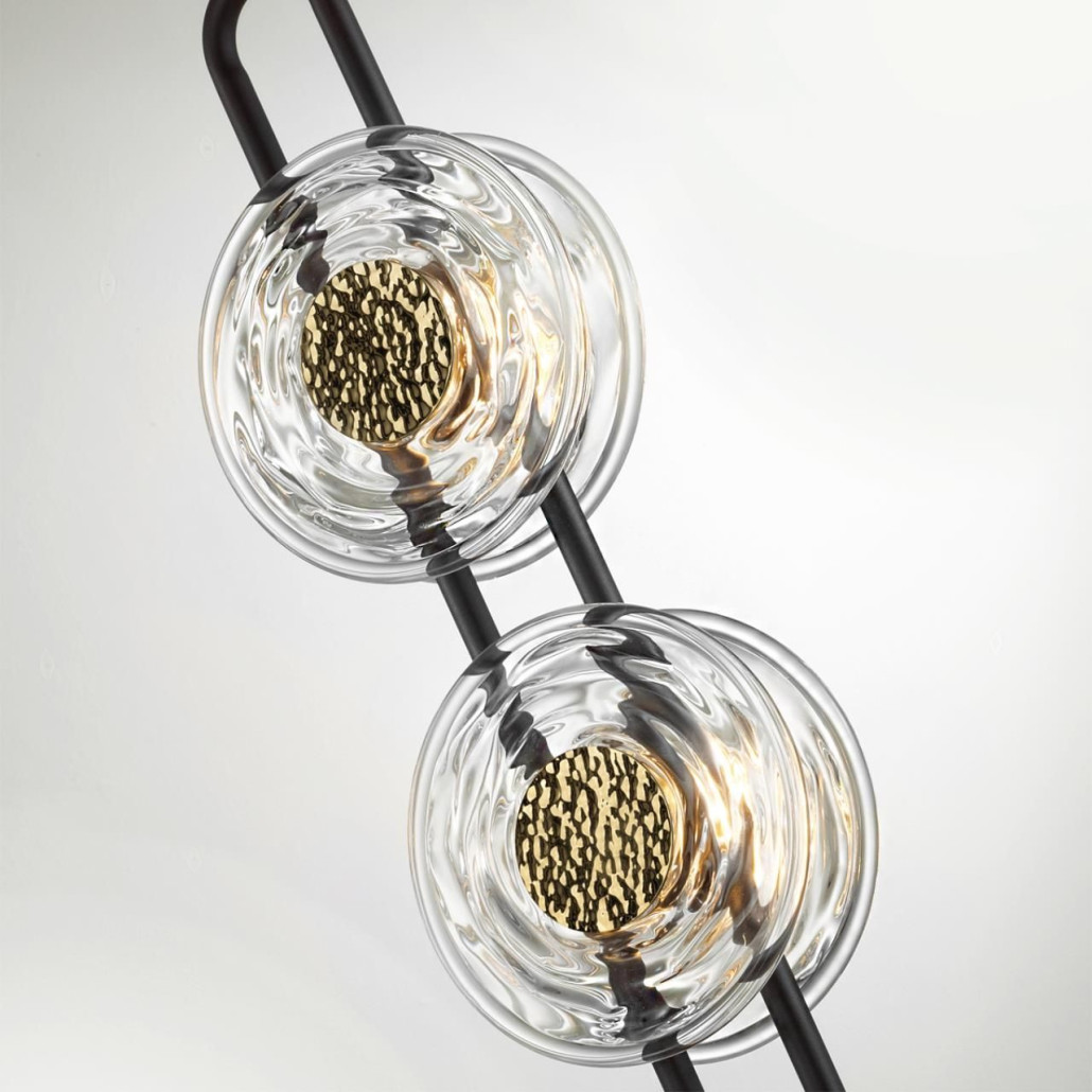 Подвесной светильник с 2-мя прозрачными стеклянными плафонами и золотистыми центральными вставками Virelia