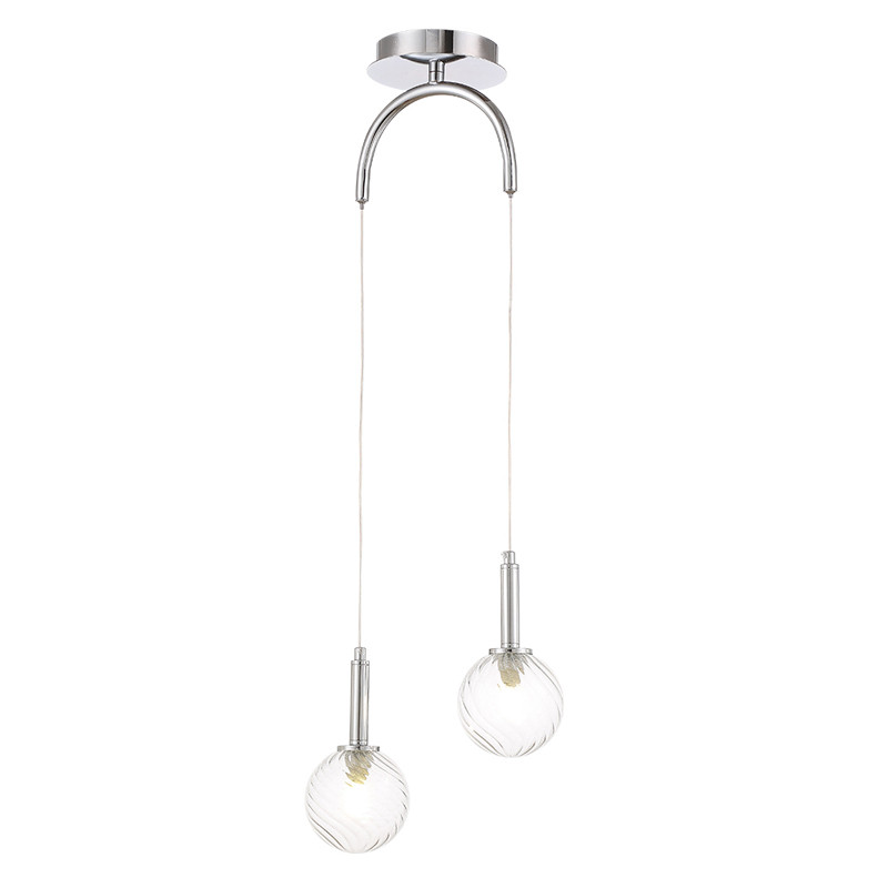 Подвесной светильник с 2-мя рельефными прозрачными плафонами из стекла и основанием цвета Хром Perforated Glass Bubbles