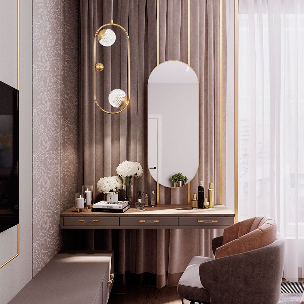 Подвесной светильник с 2-мя сферическими плафонами из рельефного акрила Pearls Suspension Hanging Lamp