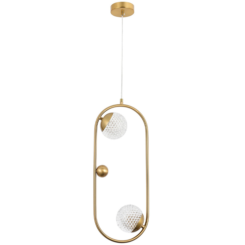 Подвесной светильник с 2-мя сферическими плафонами из рельефного акрила Pearls Suspension Hanging Lamp