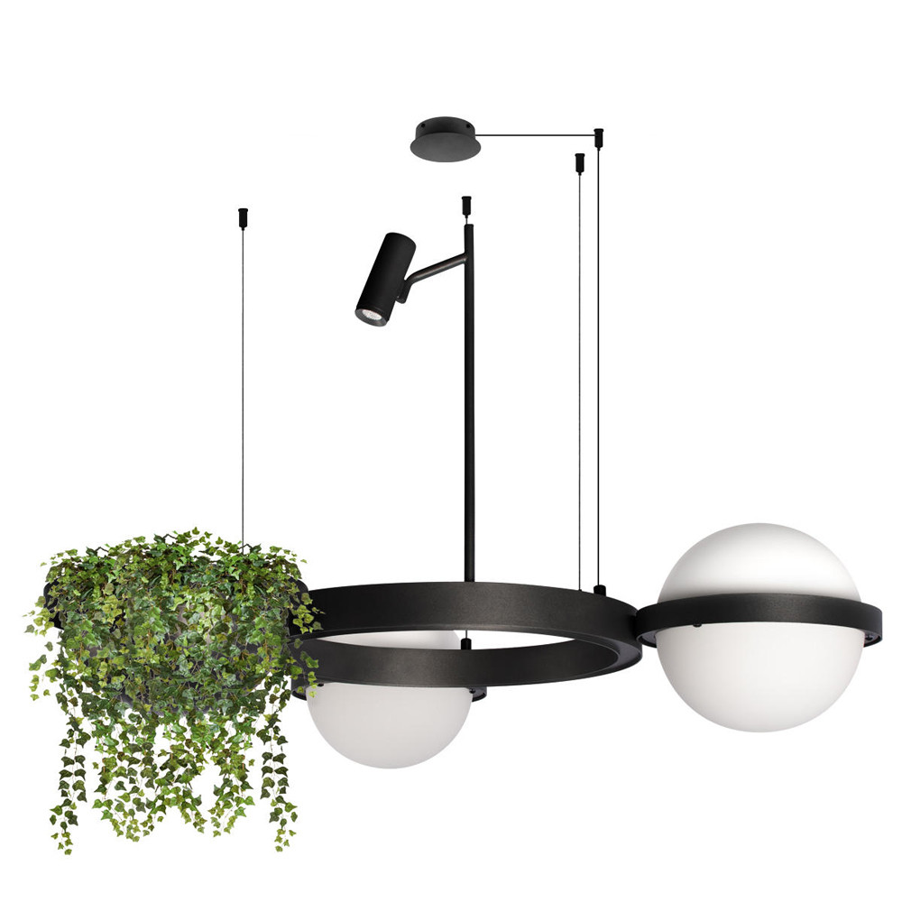 Подвесной светильник с 2-мя шарообразными плафонами и цилиндрическим спотом Light of Еyes