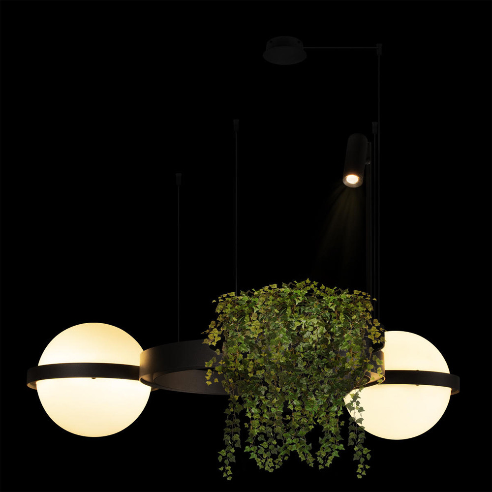 Подвесной светильник с 2-мя шарообразными плафонами и цилиндрическим спотом Light of Еyes