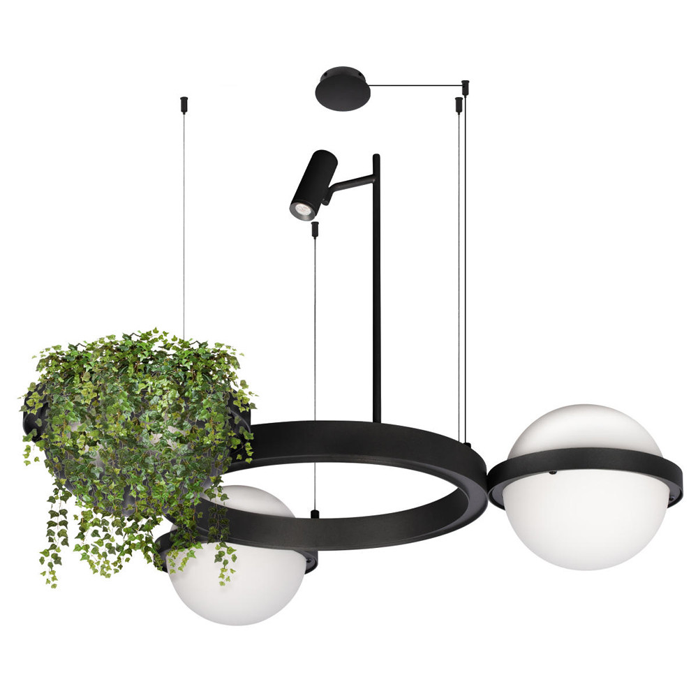 Подвесной светильник с 2-мя шарообразными плафонами и цилиндрическим спотом Light of Еyes