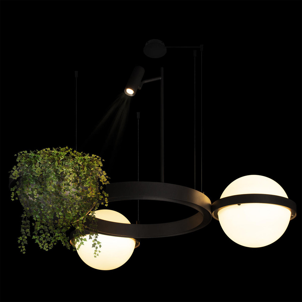 Подвесной светильник с 2-мя шарообразными плафонами и цилиндрическим спотом Light of Еyes