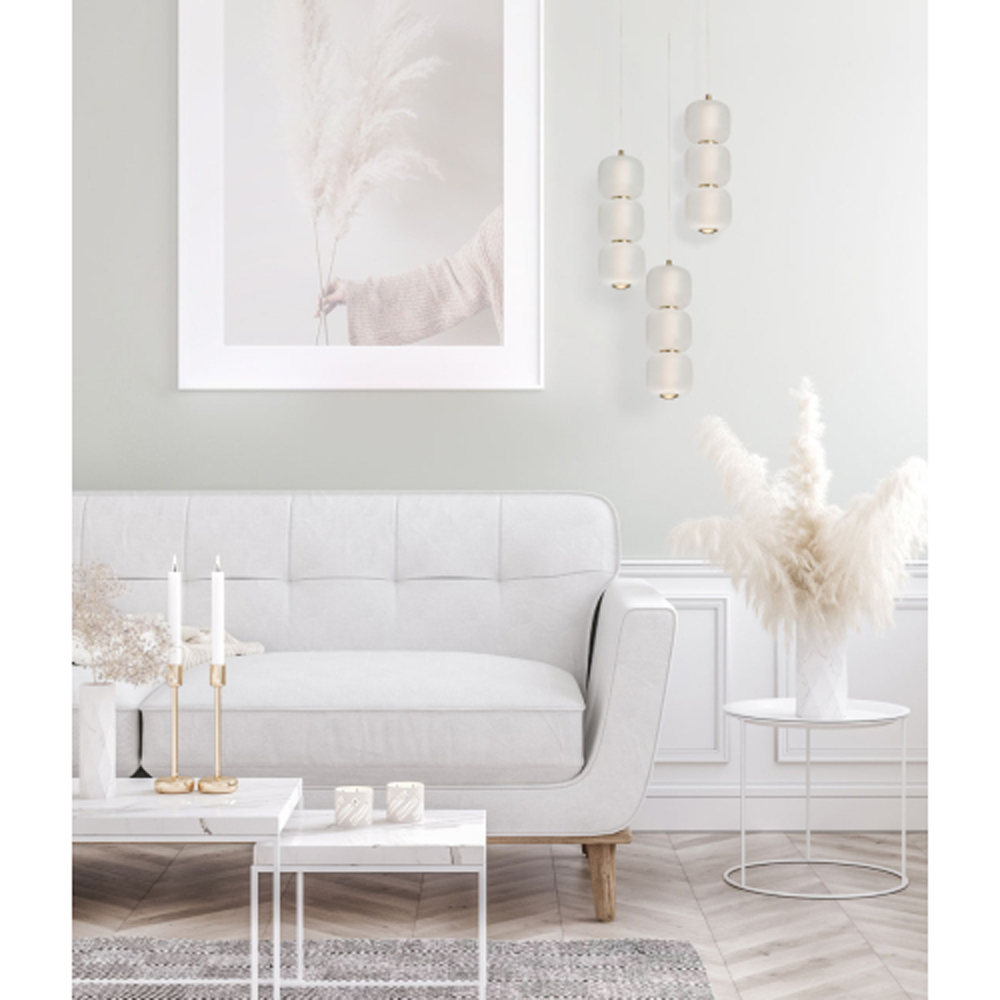 Подвесной светильник с 3-мя округлыми матовыми плафонами из белого стекла Golden Swirl