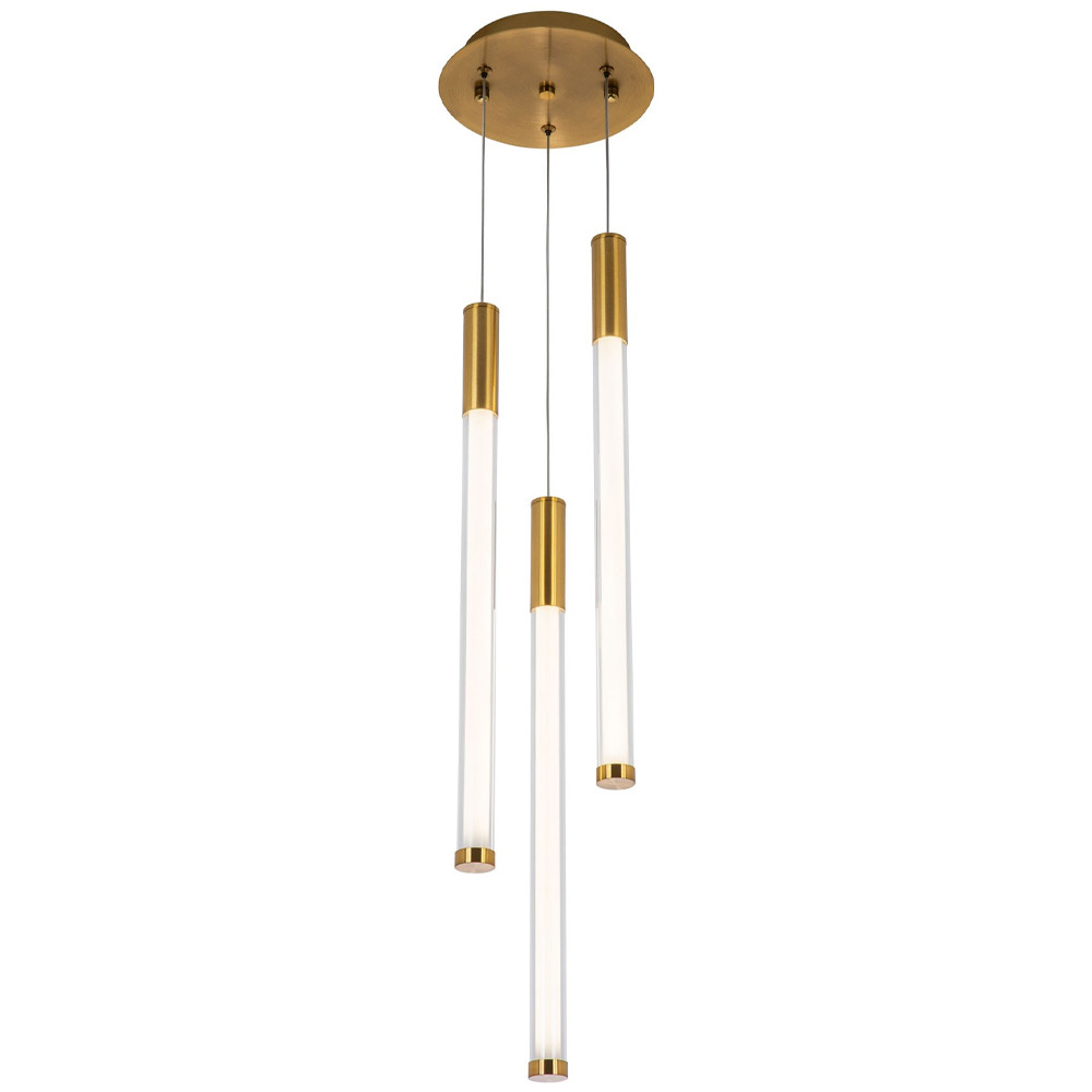 Подвесной светильник с 3-мя плафонами Cateline Brass Trio Tube Hanging Lamp