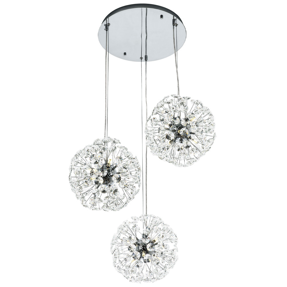 Подвесной светильник с 3-мя плафонами Crystal Dandelions Chrome Hanging Lamp