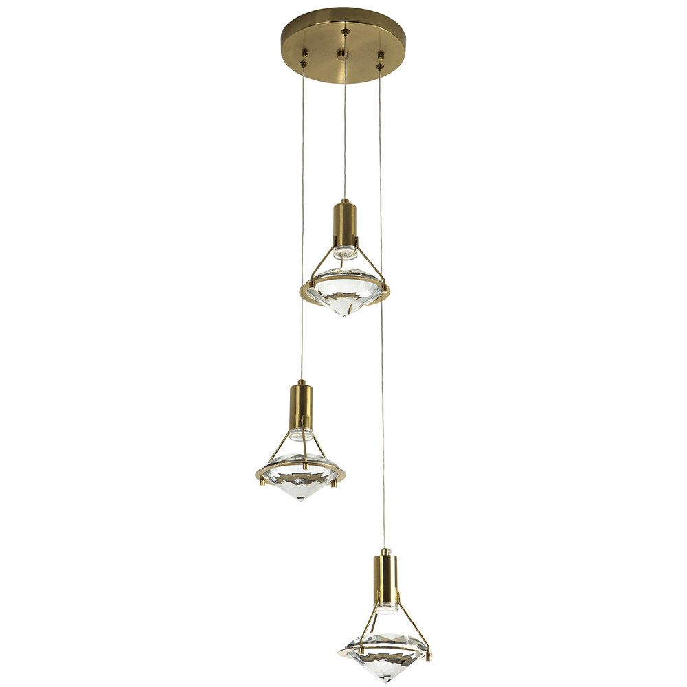 Подвесной светильник с 3-мя плафонами в форме бриллианта Diamond Crystal Trio Hanging Lamp
