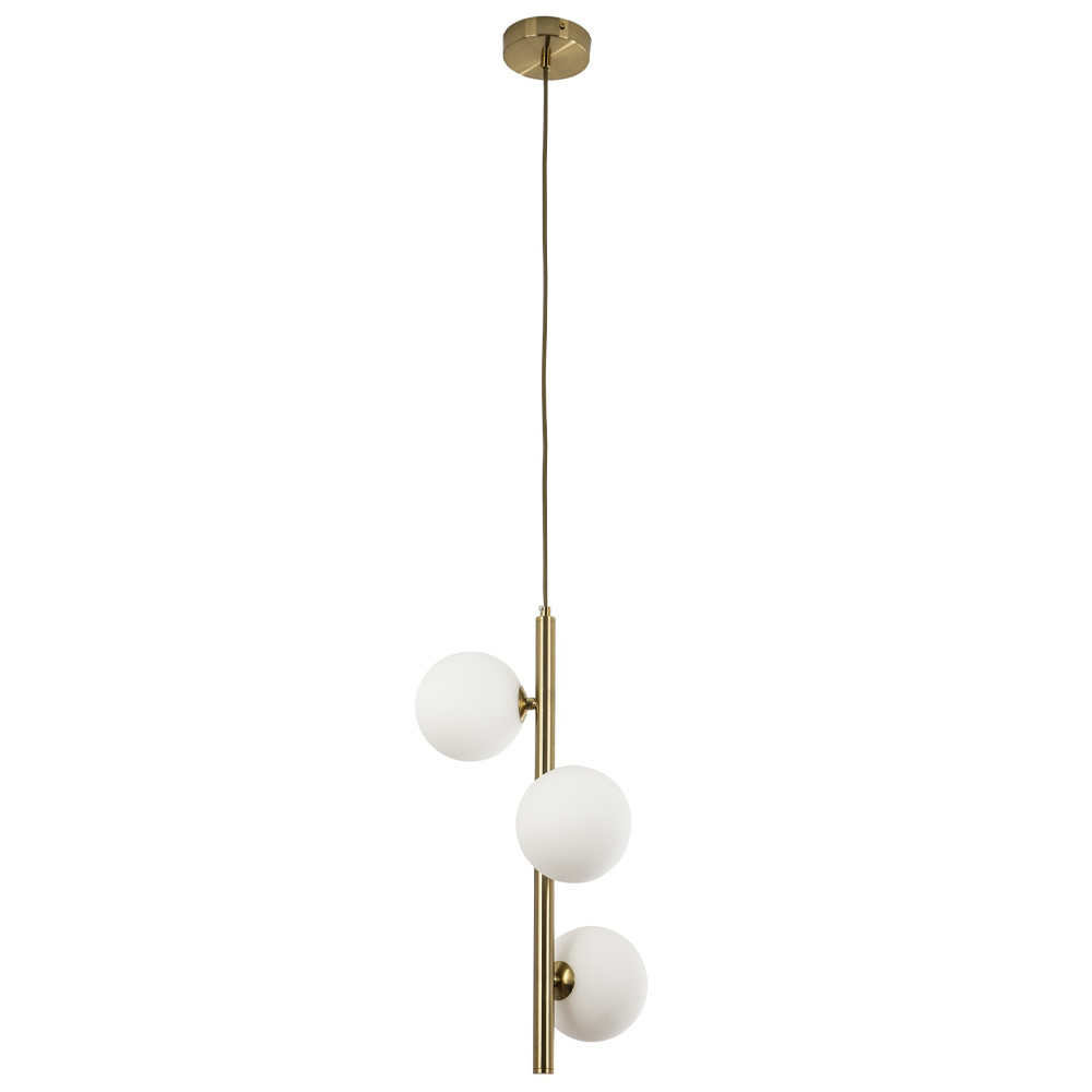 Подвесной светильник с 3-мя сферическими плафонами из матового стекла Pearls Suspension Brass Tube Hanging Lamp