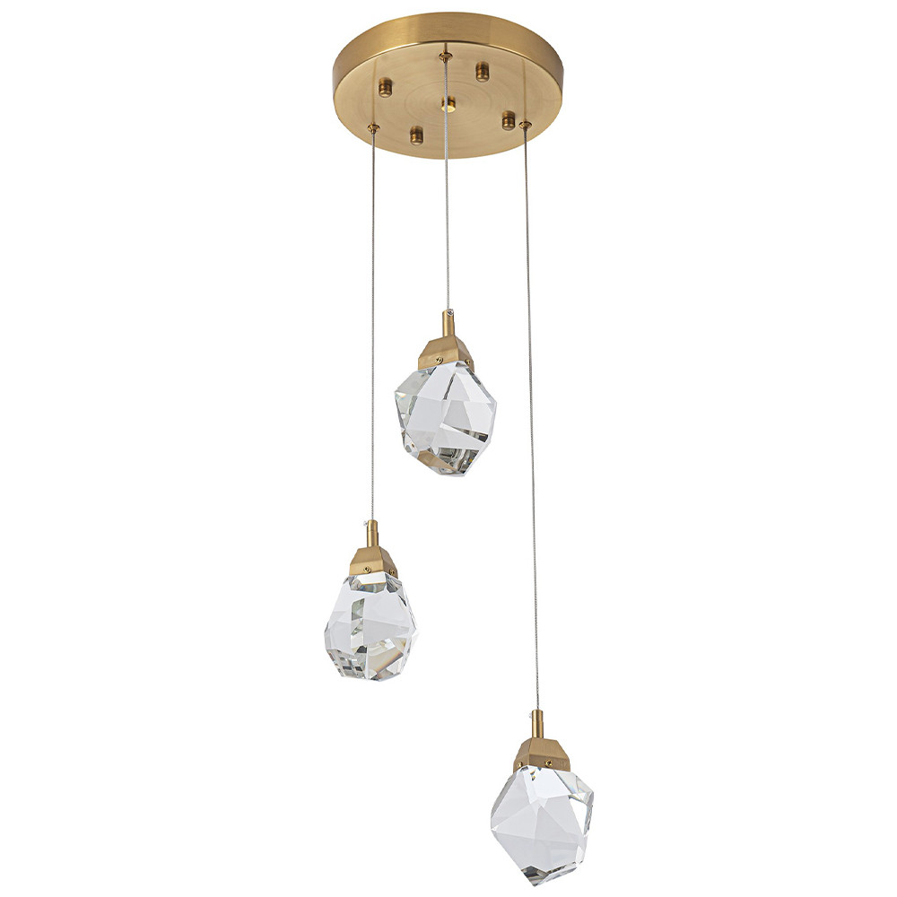 Подвесной светильник с 3-мя хрустальными плафонами Esme Crystal Brass Trio Hanging lamp