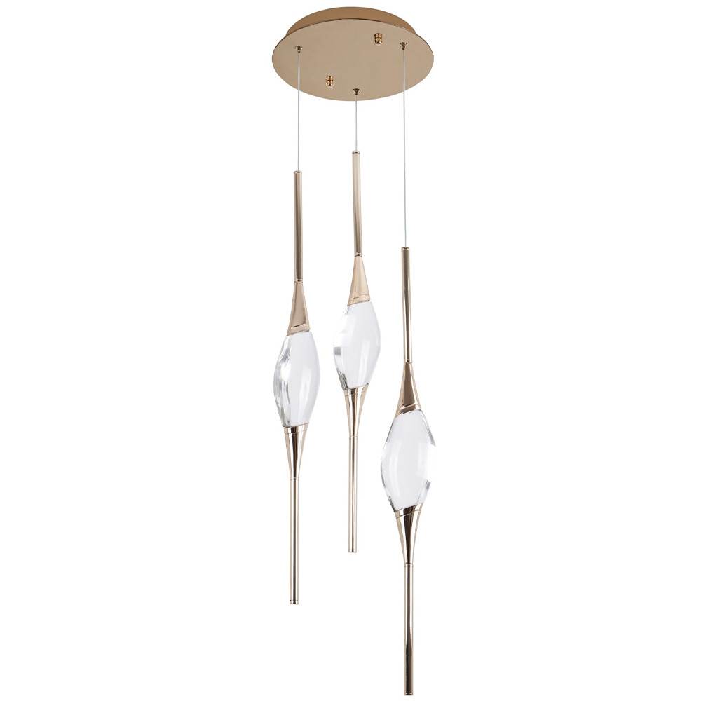 Подвесной светильник с 3-мя хрустальными плафонами Renee Golden Glass Drops Trio Light