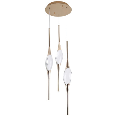 Подвесной светильник с 3-мя хрустальными плафонами Renee Golden Glass Drops Trio Light