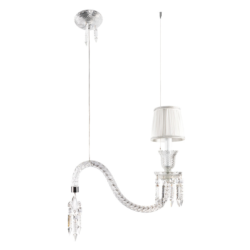 Подвесной светильник с белым текстильным абажуром и изогнутым хрустальным основанием с подвесками Lustre Reverie