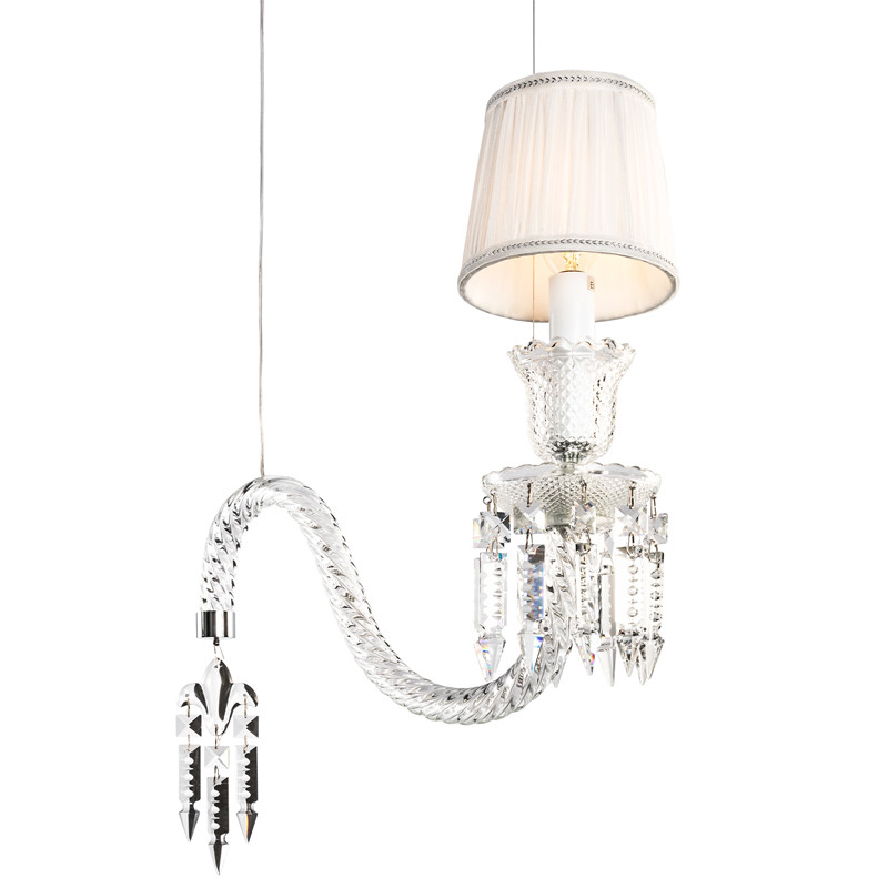 Подвесной светильник с белым текстильным абажуром и изогнутым хрустальным основанием с подвесками Lustre Reverie