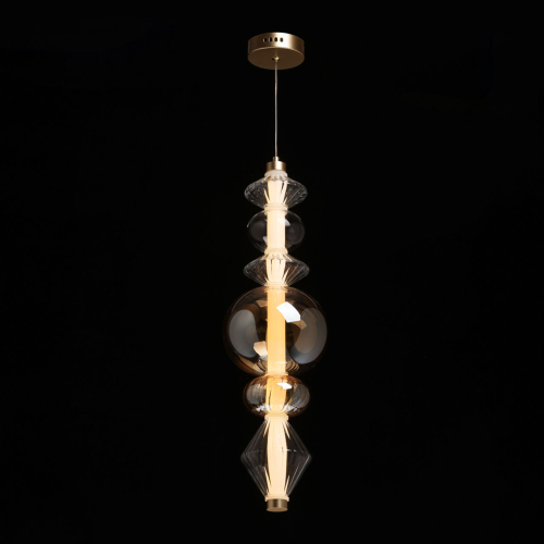 Подвесной светильник с вертикальной композицией из прозрачных и янтарных стеклянных шаров и ромбов Gabriel Scott Luna
