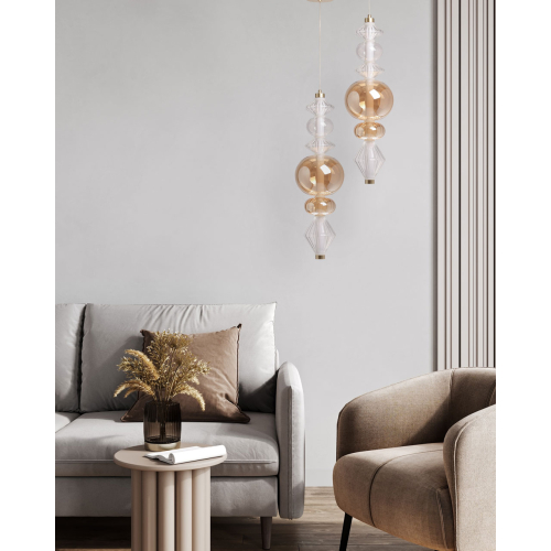 Подвесной светильник с вертикальной композицией из прозрачных и янтарных стеклянных шаров и ромбов Gabriel Scott Luna