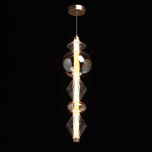Подвесной светильник с вертикальной композицией из прозрачных и янтарных стеклянных шаров и ромбов Gabriel Scott Luna