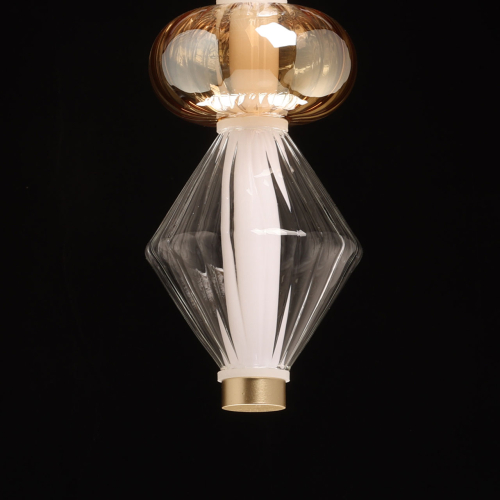 Подвесной светильник с вертикальной композицией из прозрачных и янтарных стеклянных шаров и ромбов Gabriel Scott Luna