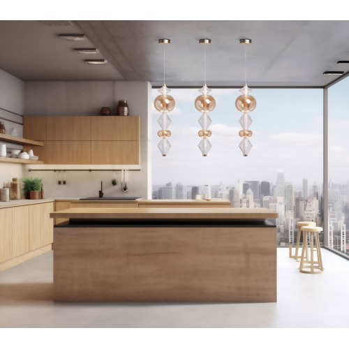 Подвесной светильник с вертикальной композицией из прозрачных и янтарных стеклянных шаров и ромбов Gabriel Scott Luna