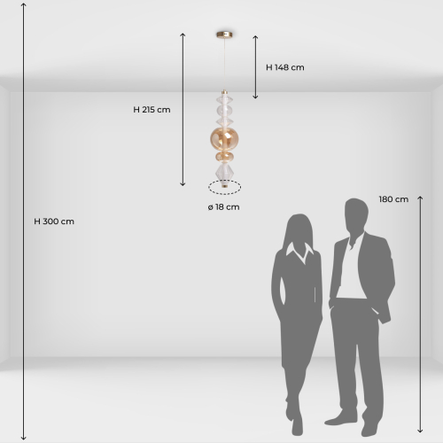 Подвесной светильник с вертикальной композицией из прозрачных и янтарных стеклянных шаров и ромбов Gabriel Scott Luna