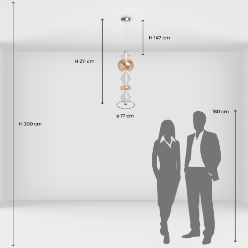 Подвесной светильник с вертикальной композицией из прозрачных и янтарных стеклянных шаров и ромбов Gabriel Scott Luna