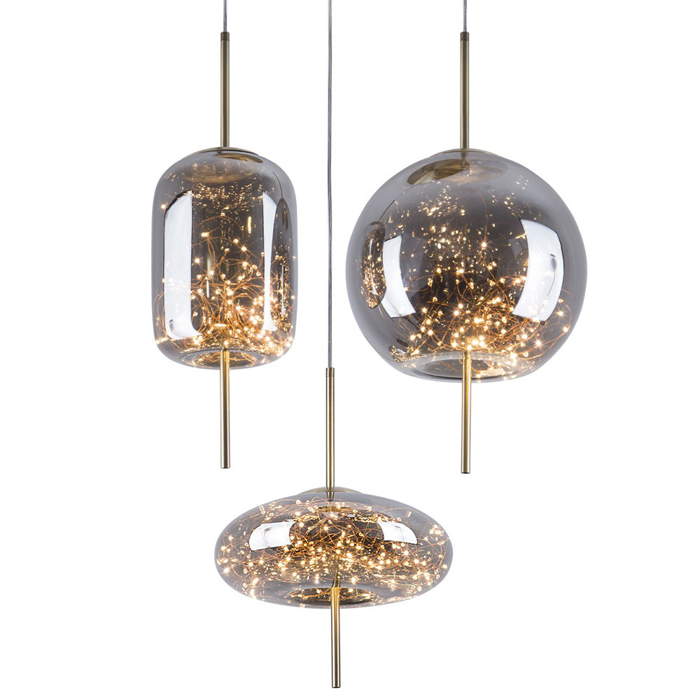 Подвесной светильник с гирляндой внутри 3-х стеклянных плафонов Garland Glass Trio Hanging Lamp