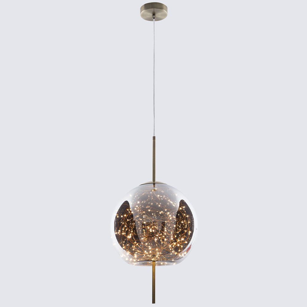 Подвесной светильник с гирляндой внутри круглого стеклянного плафона Garland Glass Hanging Lamp