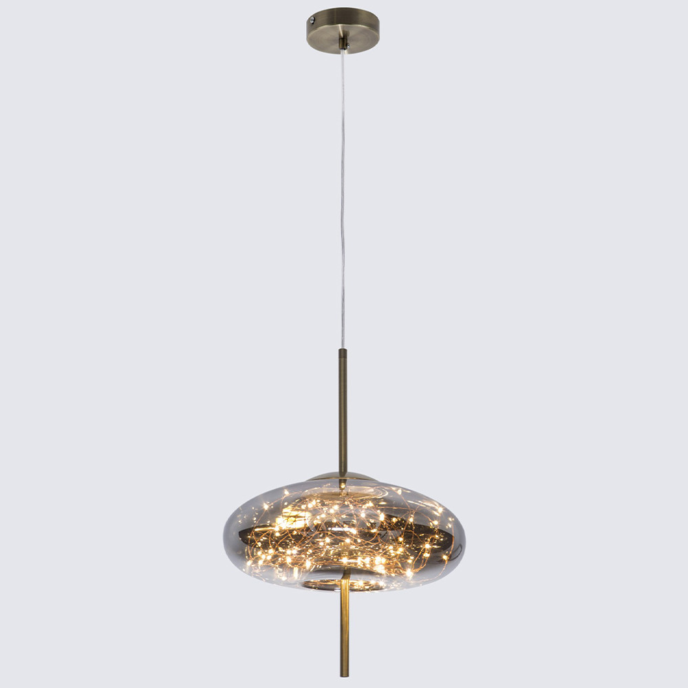 Подвесной светильник с гирляндой внутри стеклянного плафона Garland Glass Flat Hanging Lamp