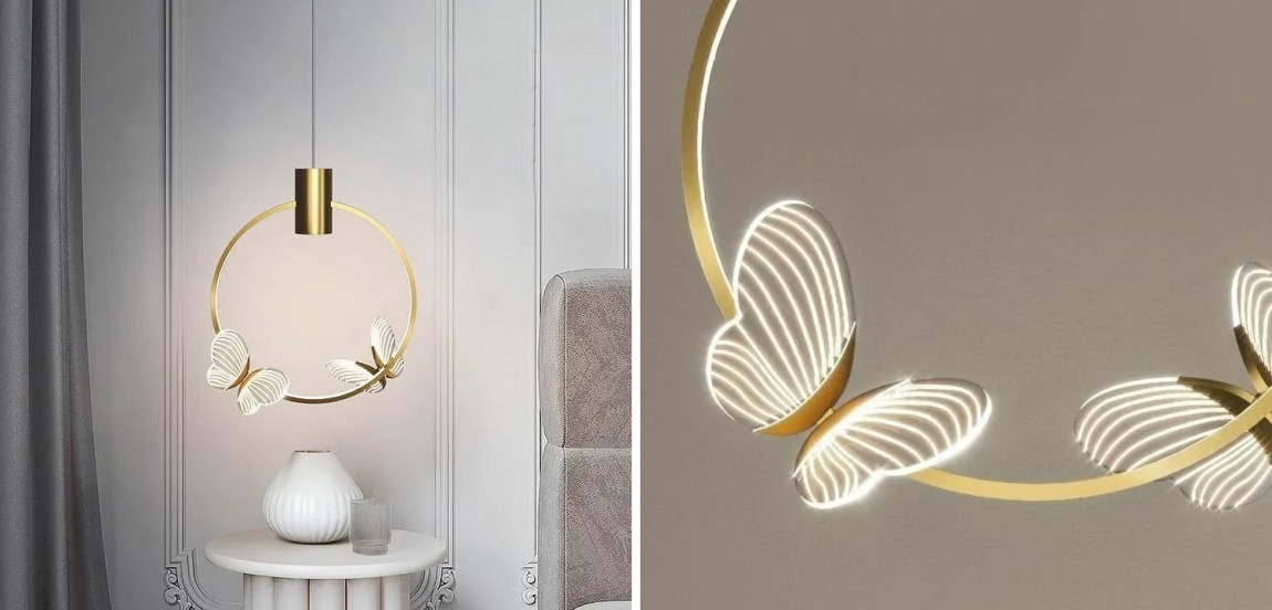 Подвесной светильник с декоративными светящимися бабочками  Butterfly Double disk F