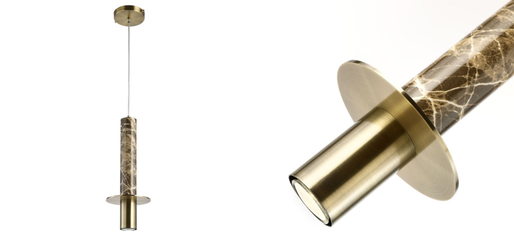 Подвесной светильник с декором под коричневый мрамор Shaw Marble Brass