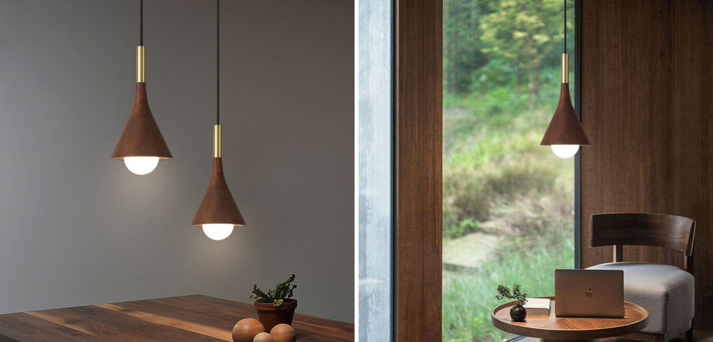 Подвесной светильник с деревянным корпусом конусообразной формы TAPIO Walnut