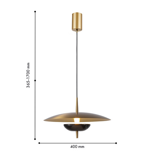 Подвесной светильник с золотым металлическим плафоном округлой формы и декоративным элементом из чёрного мрамора Midnight Grace