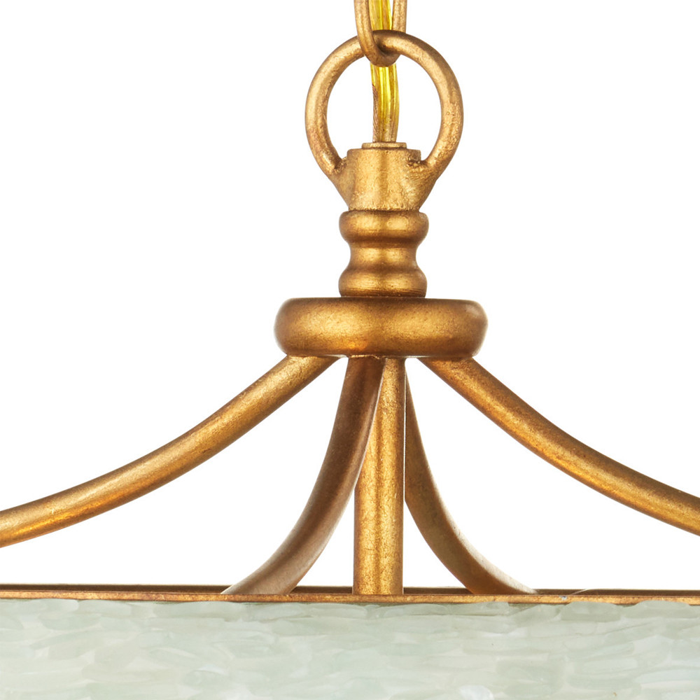 Подвесной светильник с каскадом из стеклянных декоративных элементов на золотом каркасе Shining Sea Glass