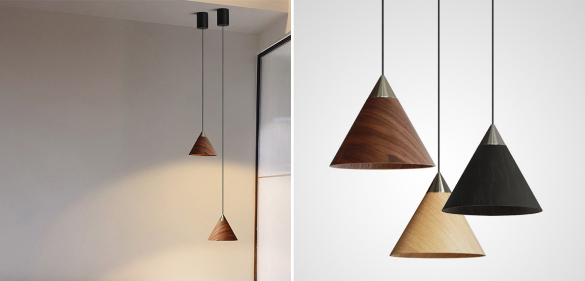 Подвесной светильник с коническим абажуром из темного и светлого дерева CALEB Walnut