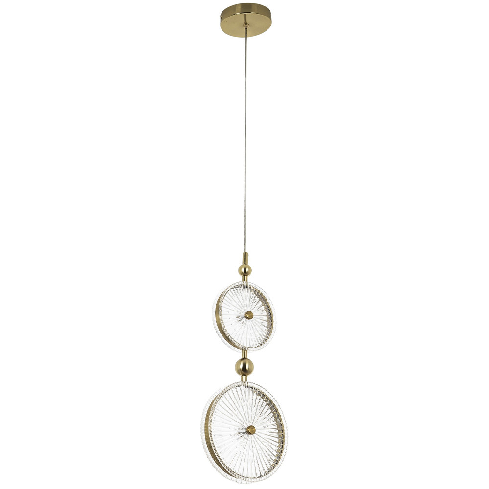 Подвесной светильник с круглым плафоном из рельефного стекла Peony Glass Brass Hanging Lamp