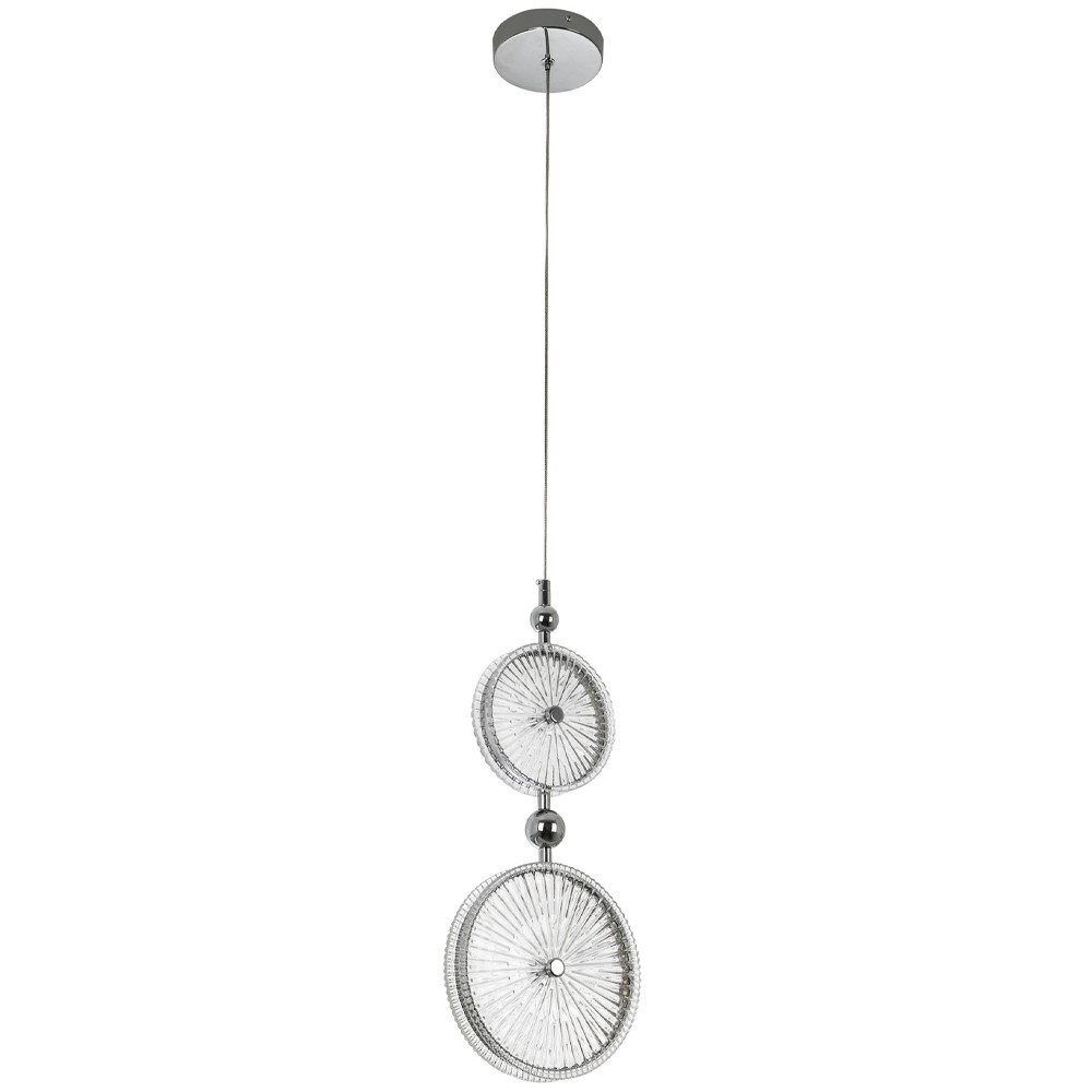 Подвесной светильник с круглым плафоном из рельефного стекла Peony Glass Chrome Hanging Lamp