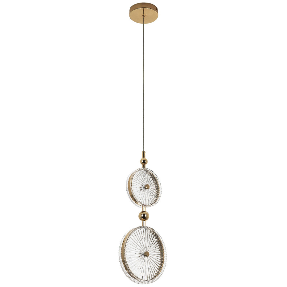 Подвесной светильник с круглым плафоном из рельефного стекла Peony Glass Gold Hanging Lamp